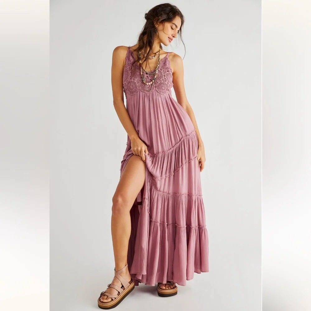 FREE PEOPLE Inesa Maxi Dress Size M Dried Currant Pink *Flaw